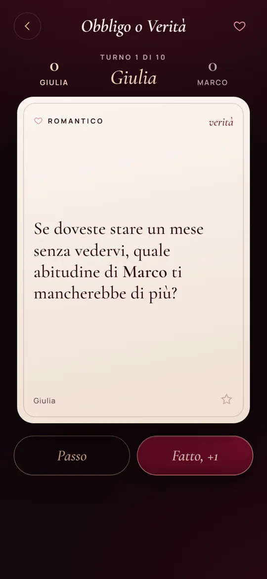 La schermata di Obbligo o Verità